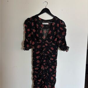 Zara Black Ruched Bodycon Midi Dress